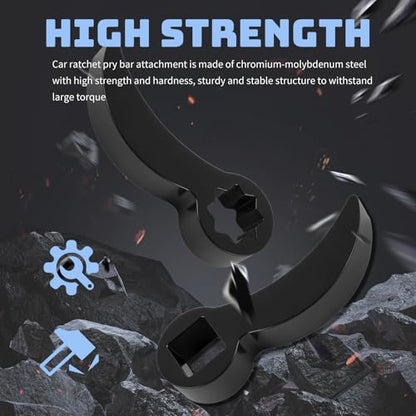 2PCS 4-point & 8-point Pry Bar Wrench Adapter Driven by 1/2" Tool,Bull Horn Ratchet Pry Bar Attachment for Confined Spaces,Adjustable Half Shaft CV Axle Removal Tool Crowbar Head