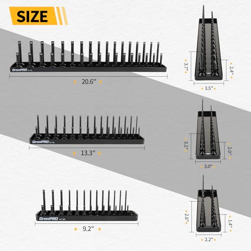 GRENPRO 7PCS Socket Organizer Tray Set with Mini Folding Tray, Yellow & Black Magnetic Socket Holder for 1/4", 3/8", 1/2" Drive Metric and SAE Sockets - style: 7-Piece Socket Holder