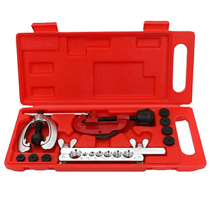 SCITOO Double Brake line Flaring Tubing Tool and Pipe Brake Line Cutter Tool Set for Copper Aluminum Steel Brass, 7 Dies 3/16"-5/8"