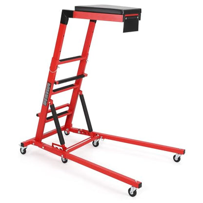 DEXSO Topside Automotive Engine Creeper - 400LBS Capacity, Adjustable Height 48"-66", Foldable Design with 6 Swivel Casters, Thickened Cushion & Tool Pouch (Red) - color: Red