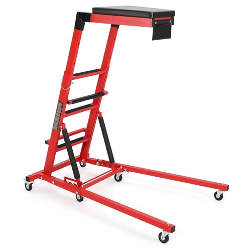 DEXSO Topside Automotive Engine Creeper - 400LBS Capacity, Adjustable Height 48"-66", Foldable Design with 6 Swivel Casters, Thickened Cushion & Tool Pouch (Red) - color: Red