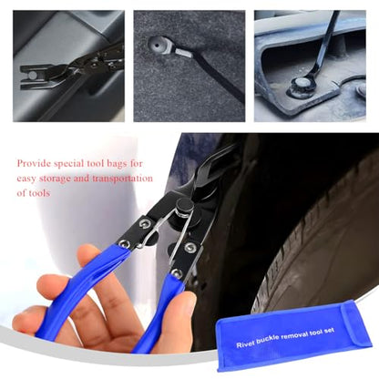 3 PCS Auto Clip Pliers Set and Fastener Remover, Car Trim Removal Tool Pry Tool Kit with Storage Bag, Door Panel Upholstery Fastener Rivet Remover Kit, Car Accessories (Blue) - color: Blue