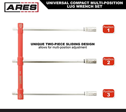 ARES 57000 – 26-Inch Universal Multi-Position Lug Wrench Set - 17mm, 19mm, and 21mm Socket Ends – Unique ½-Inch Drive Socket Adapter End – Compact Design with Storage Pouch - size: Universal Multi-Position Lug Wrench