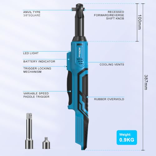 ACROPOW 3/8" Cordless Ratchet Wrench, For Ma-kita 18V Battery | 45Ft-Lbs Extended Electric Ratchet, Variable Speed, 1/4" Adapters, 3" Extension Bar, Bare Tool Only