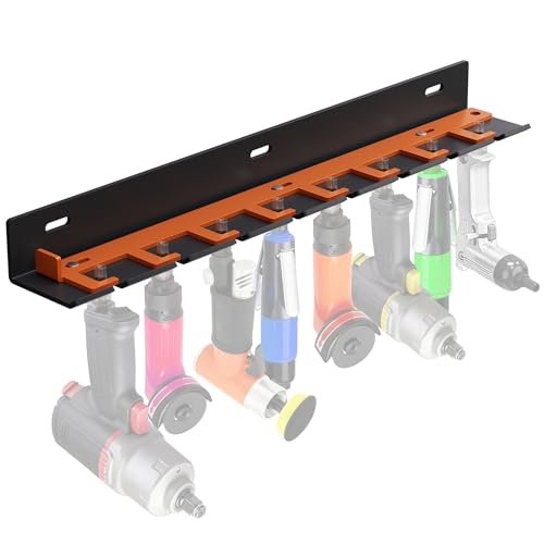 Air Tool Pneumatic Tool Holder,Wall Mount Air Tool Rack,Lockable Air Tool Hanger for Garage Shop Storage Organize,Fit 1/4" Standard Connection Accessories,Comes with Eight Slots