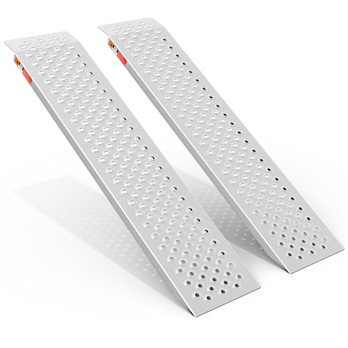 VNN Aluminum Shed Ramp 2PCS - 4' Long Loading Ramp for Riding Mower, Lightweight Sturdy Anti-Slip Ramps with Punch Plate Surface, 880 lbs Capacity for Lawn Mowers, ATV, Motorcycle- 8" Wide, Slivery - color: Slivery, size: 48" L x 8" W