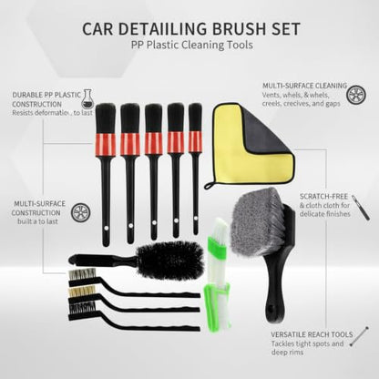 Interior Vents & Wheel Spoke Cleaning Kit, Car Detailing Brush Set with PP Plastic Tools for Dashboard and Exterior Crevices - size: 12.6 x 3.94 x 1.97 in