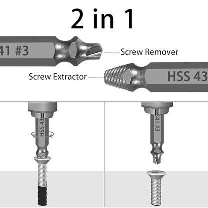 HSS 4341 Damaged Screw Extractor Set, 5-Piece Drill Bit Kit, Sizes #0-#4, Dual-Ended Design, for Stripped, Broken, and Rusty Screws - style: 60326-Grey