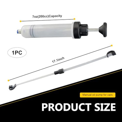 200cc Fluid Extractor Pump, Manual Extraction & Fill Pump with 2 Hoses, Oil Syringe with Powerful Suction, Universal for Most Cars (White)