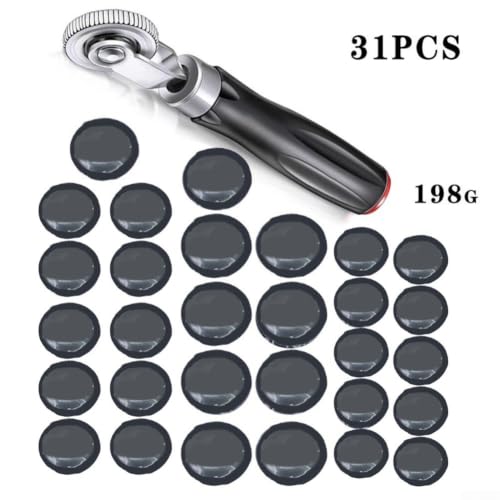 30pcs Tire Repair Kit with Roller - 3 Sizes Rubber Patches for Cars Trucks Motorcycles - Fix Punctures Seal Flats Tubeless Tool