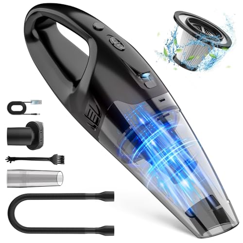 BSRCO Cordless Handheld Vacuum with 6kPa Hurricane Suction, 25Mins Runtime Portable Car Vacuum for Deep Gap Cleaning, Lightweight Hand Vac with HEPA for Pet Hair, Home & Vehicle