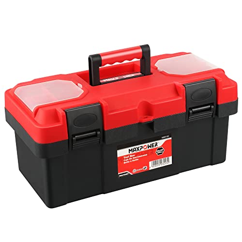 MAXPOWER Tool Box 16 inch, Plastic Small Tool Box with Latch Removable Tray | Lockable Toolbox for Home, Red - size: 16", style: 16" red