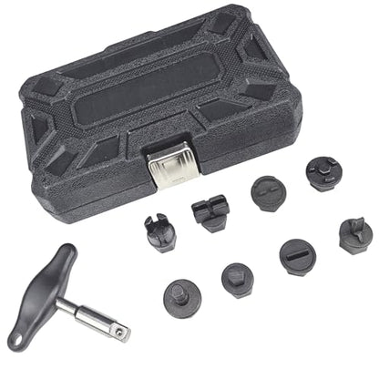 9PCS Oil Drain Plug Wrench Drain Plug Removal Kit Compatible with Audi VW Ford Mercedes BMW Chrysler Lincoln Volvo Mazda GM, Includes 3/8-inch Drive T-Handle and 8pcs Adapters