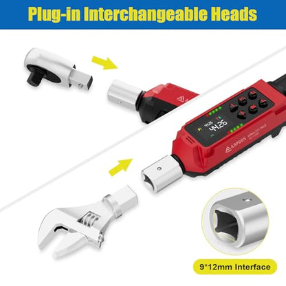 ANPUDS Adjustable Digital Torque Wrench, 0.66-44.29 Ft.lb, ±1% Accuracy | 0.9-60 Nm, 35mm Jaw & 3/8" Ratchet, 9×12mm Open End, Vibration, Buzzer and LED Indicator for for HVAC, Motorcycle, Plumbing - size: 0.66-44.29 Ft.lb/0.9-60 Nm(9×12mm)