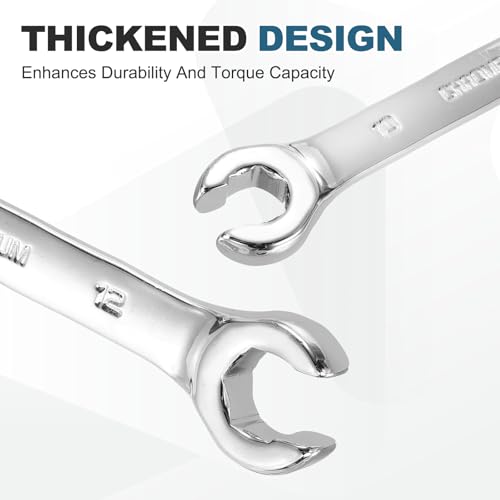 HARFINGTON 2 Pcs Flare Nut Wrench 10mm x 12mm Metric Double Open End Thick Spanner Mirror Polish Finish 45# Steel Brake Line Wrench for Fuel Tube Hose Transmission Line, Silver - size: 10mm x 12mm