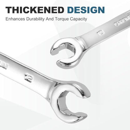 HARFINGTON 2 Pcs Flare Nut Wrench 10mm x 12mm Metric Double Open End Thick Spanner Mirror Polish Finish 45# Steel Brake Line Wrench for Fuel Tube Hose Transmission Line, Silver - size: 10mm x 12mm