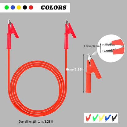 Alligator Clip to Alligator Clip Silicone Jumper Wire | Alligator Clip Electrical Test Leads 3.28ft Cable with Alligator Clips 5PCS for Multimeter Electrical Testing(Y-Y 1m 5S) - size: 3.28ft 16AWG 5 items