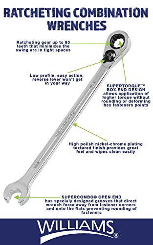 Williams JHW1208RC Reversible Ratcheting 12 Point SAE Combination Wrench, with High Polish Chrome Finish - 1/4-Inch - size: 1/4-Inch Single