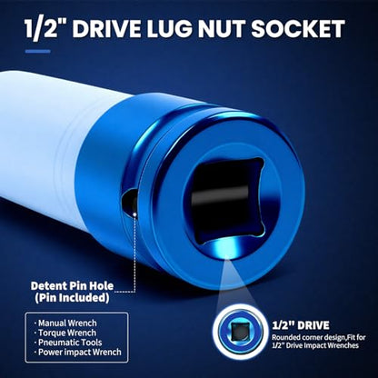 1/2" Drive 17mm Wheel Lug Nut Impact Socket,Color-Coded Non-Marring Deep Thin Wall Socket with Removable Protect Sleeve, 6 Point, Cr-Mo Steel - color: 17mm