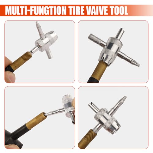 ZIMISI 3PCS Tire Valve Stem Removal Tool Kit, Includes Single & Double Heads Valve Core Remover, 4-Way Valves Tool, Multifunctional Tire Installer Repair Kit Suitable for Car, Truck, Bicycle