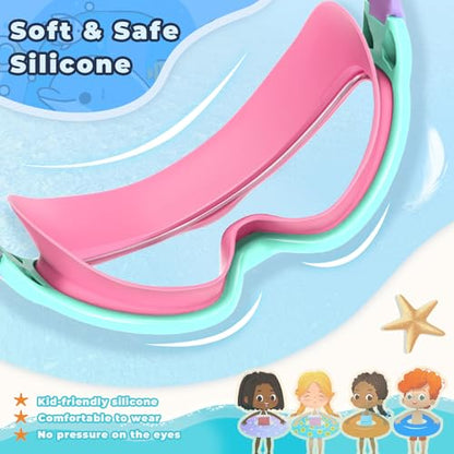 Keary 2 Pack Kids Swim Goggles for 3-15 UV Protection Anti-Fog Pool Water Swimming Goggles for Boys Girls Youth Toddler - color: Pink & Bule