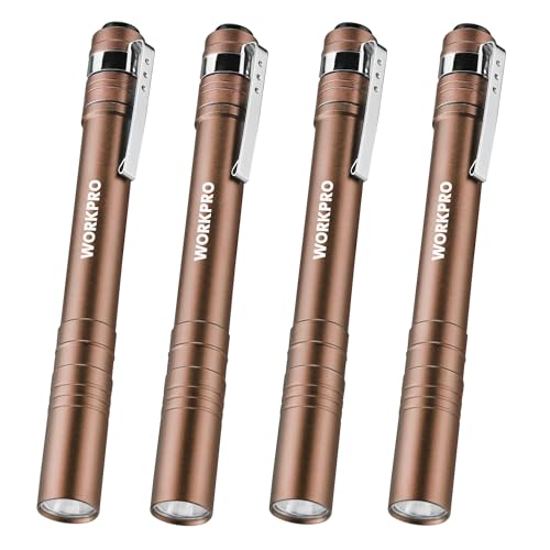 WORKPRO LED Pen Light, Aluminum Pen Flashlights, Pocket Flashlight with Clip for Inspection, Emergency, Everyday, 2AAA Batteries Include, Brown(4-Pack) - color: Brown