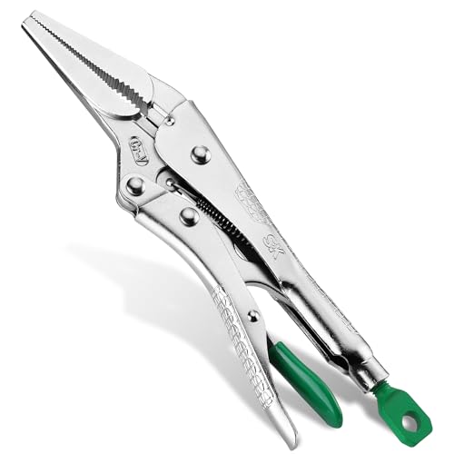 SK 9.5" Long Nose Locking Pliers, Vice Grips, Premium CR-V Steel | Vise Grip Pliers, Nickel-Plated Finish, Ergonomic Anti-slip Handle, Ideal for Welding or Assembly - size: 9.5"