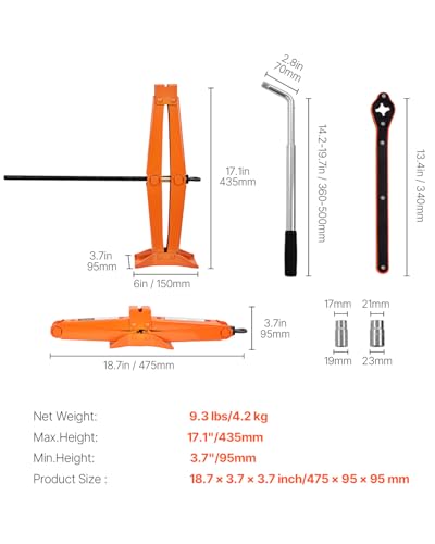 VEVOR Scissor Jack, 2.5 Ton/5512 lbs Scissor Car Jack with 3.7"-17.1" Lifting Range, Heavy Duty Tire Changing Kit, Includes Ratchet Wrench, Lug Wrench & Socket, Fits Most Cars Trucks Sedans SUV MPV