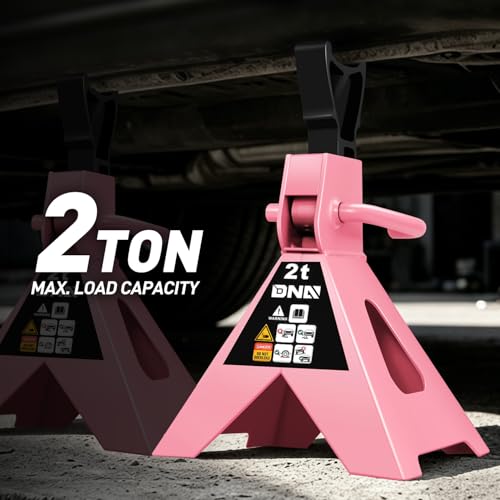 DNA Motoring 1 Pair Jack Stands, 2 Ton (4400 lbs) Capacity Car Lifting Stand, Adjustable Height Car Jack Stands for Cars, Sedans, Small Vehicles, SUV, TOOLS-00681-PK - style: 2 Ton Pink