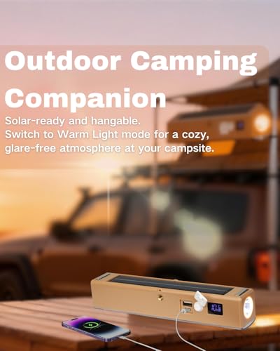 Rechargeable Magnetic Work Light Bar, Super Bright LED Underhood Light LCD Display, 2500mAh Battery USB Output, Solar/USB-C, 5 Modes Red/Blue Strobe, IP65 Waterproof for Mechanic Garage Camping Truck - size: 8.66"L x 1.57"W x 1.69"H