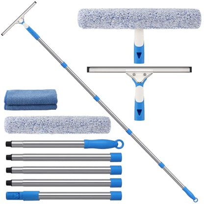 77'' Long Squeegee Window Cleaner Tool for Indoor Outdoor Windows | Professional Window Cleaning Kit with Extension Poles for High Windows Car Windshield Shower Glass Door Solar Panel - size: 6.5 Feet
