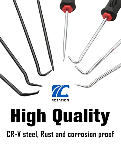 ROTATION Precision Hook and Pick Set with Scraper, 9 Piece Set, Chrome Vanadium Steel Shaft, for Remove Hoses and Gaskets, Auto and Electronics maintenance tools - color: 9pc Set