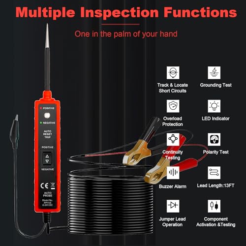 6-in-1 Automotive Circuit Tester,6-24V DC Power Circuit Probe Kit,LED Test Light with Polarity Indicator,7A Overload Protection,13FT Cable for Car Truck Motorcycle Boat(Red) - style: Red
