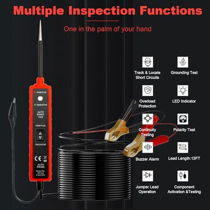 6-in-1 Automotive Circuit Tester,6-24V DC Power Circuit Probe Kit,LED Test Light with Polarity Indicator,7A Overload Protection,13FT Cable for Car Truck Motorcycle Boat(Red) - style: Red