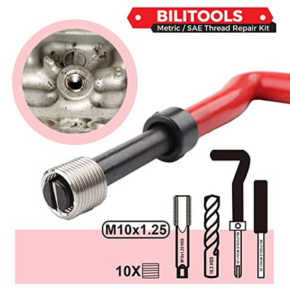 BILITOOLS M10x1.25 Thread Repair Kit, HSS Drill Helicoil Repair Kit Metric - size: M10 x 1.25, style: Metric