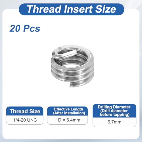 PATIKIL Wire Thread Inserts 1/4-20 UNC 1D 6.4mm, 20Pcs 304 Stainless Steel Helical Coiled Wire Screw Threaded Sleeve Sheath for Mechanical Equipment Automotive Repairs - size: 1/4-20 UNC, 6.4mm
