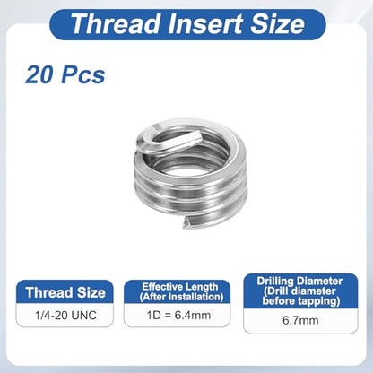PATIKIL Wire Thread Inserts 1/4-20 UNC 1D 6.4mm, 20Pcs 304 Stainless Steel Helical Coiled Wire Screw Threaded Sleeve Sheath for Mechanical Equipment Automotive Repairs - size: 1/4-20 UNC, 6.4mm