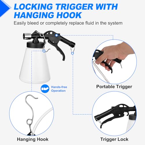 GOOACC Vacuum Brake Bleeder Kit 1L Pneumatic Brake Fluid Bleeder Bottle Fluid Extractor Pump with 4 Adapters Hanging Hook for One Person Brake System Bleeding Tools Brake Pressure Fluid Flush Kit - size: 1L Pneumatic