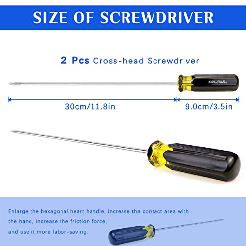 FERCAISH Slotted and Phillips Screwdriver, 2 PCS 15" Long Screwdriver Set - Cross-head Screwdriver, High Strength Magnetic Screwdriver (2P-1) - color: 2pcs-cross-head