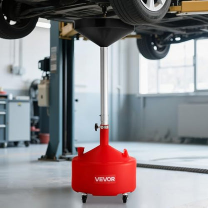 VEVOR 8 Gallon Waste Oil Drain Tank, Industrial Fluid Drain Tank with Adjustable Funnel Height, Portable Oil Drainer with Wheels, Fluid Fuel Transfer Drainage for Auto Repair Shops, Garages, Red - size: 8 Gallon