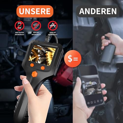 Daxiongmao Borescope Camera, 1080P HD IP67 Waterproof Endoscope with LED Light, Flexible Snake Camera for Automotive Engine, Pipe, Wall & Vent Inspection - size: 2.3" P100 Borescope