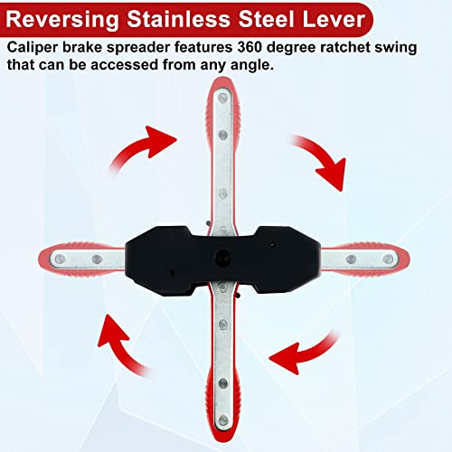 JoyFans Brake Caliper Compression Tool Set, Automotive Quad Disc Pistion Ratchet Ratcheting Press Tool, Car Brake Pads Retractor Compressor with 4PCS Spreader Plates for Brake Pump Adjustment - color: Red Handle