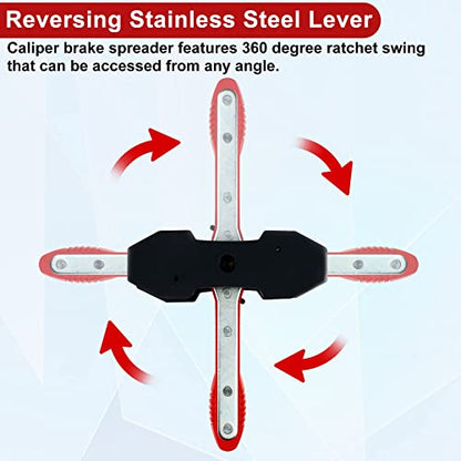 JoyFans Brake Caliper Compression Tool Set, Automotive Quad Disc Pistion Ratchet Ratcheting Press Tool, Car Brake Pads Retractor Compressor with 4PCS Spreader Plates for Brake Pump Adjustment - color: Red Handle