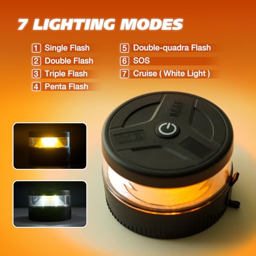 Magnetic Beacon Light, USB-C Rechargeable Wireless Strobe Lights for Truck, 32 LED Amber Battery Operated Flashing Warning Emergency Safety Light for Vehicle Plow Snow Small Portable Roadside