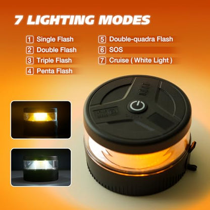 Magnetic Beacon Light, USB-C Rechargeable Wireless Strobe Lights for Truck, 32 LED Amber Battery Operated Flashing Warning Emergency Safety Light for Vehicle Plow Snow Small Portable Roadside