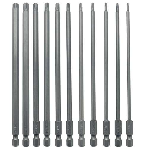 Sutekus 6" Long Torx Bit Set 11 Piece Torx Head Screwdriver Bit Set with 1/4 Inch Hex Shank S2 Steel Tamper Proof Star Design with Magnetic, T6-T40