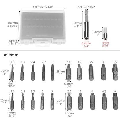 QWORK Screw Extractor Set for Stripped, Broken, Damaged Screws, 22 PCS Stripped Kit, Damaged Screw Remover Set, with Magnetic Extension Bit Holder and Socket Adapter