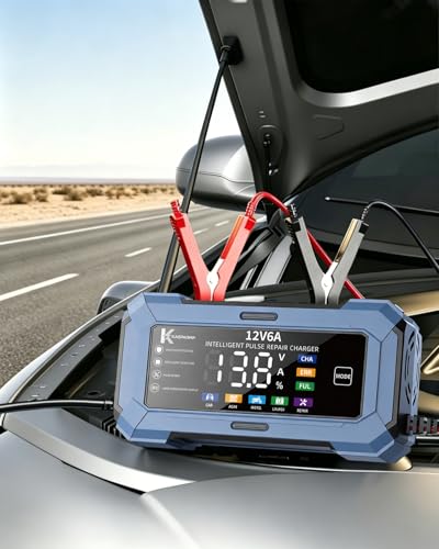 Car Battery Charger Battery maintainer for Automatic trickle Charger with Pulse Repair & Digital Display trickle Charger for car Battery 12v 6A Compatible with CAR AGM Moto LiFePO4 Batteries - color: Gray-blue