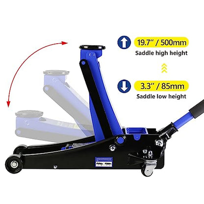 3 Ton Low Profile Floor Jack Hydraulic Jack Heavy Duty Steel Floor Jack with Dual Piston Quick Lift Pump 3 Ton (6000 lb) Capacity Lift Range 3.3"-19.7" Blue - color: Blue 3.0T Dual Pump 3.3"-19.7"