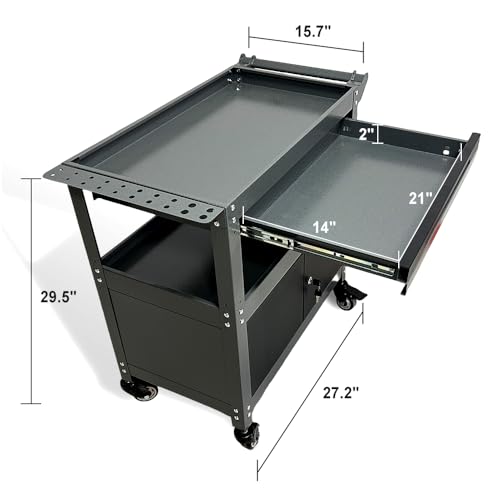 JZD Steel Rolling Tool Cart, Metal Industrial Grade Utility Cart on Wheels with One Drawer & Lockable Cabinets, for Mechanic Garage Auto Repair Shop, Black & Grey - size: 03